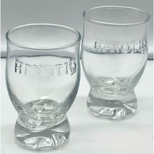 Vintage Barware 2 pc Set: “HPNOTIQ” Embossed Logo Clear Bar Glasses